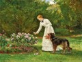 picking flowers Heywood Hardy dog